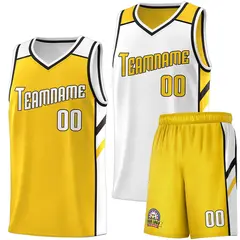 Men's Yellow White Double Side Basketball Jersey Set