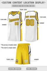 Men's Yellow White Double Side Basketball Jersey Set 2