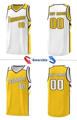 Men's Yellow White Double Side Basketball Jersey Set 3