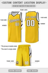 Men's Yellow White Double Side Basketball Jersey Set 4