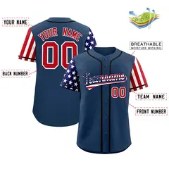 Midnight Blue American Flag Design Baseball Jersey 2