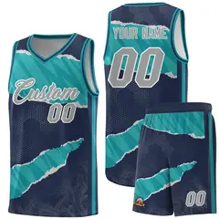 Midnight Blue Aqua-Aqua Tear Graffiti Basketball Jersey