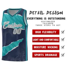 Midnight Blue Aqua-Aqua Tear Graffiti Basketball Jersey 2