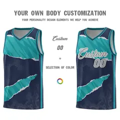 Midnight Blue Aqua-Aqua Tear Graffiti Basketball Jersey 3
