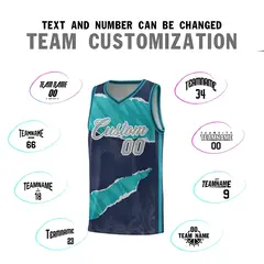 Midnight Blue Aqua-Aqua Tear Graffiti Basketball Jersey 4