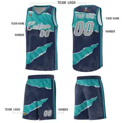 Midnight Blue Aqua-Aqua Tear Graffiti Basketball Jersey 5