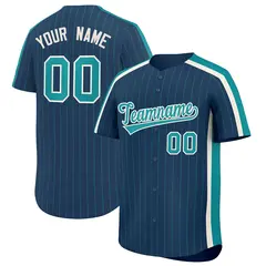Midnight Blue Aqua Pinstripe Two-tone Side Baseball Jersey 1