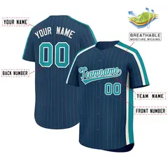 Midnight Blue Aqua Pinstripe Two-tone Side Baseball Jersey 2