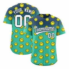 Midnight Blue Bright Green Graffiti Gradient Smile Baseball Jersey