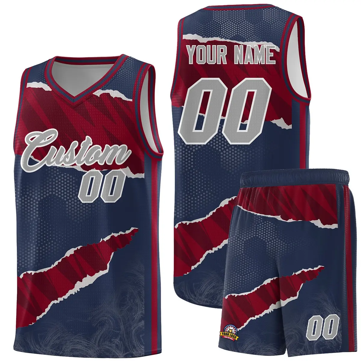 Midnight Blue Crimson-Black Tear Graffiti Basketball Jersey