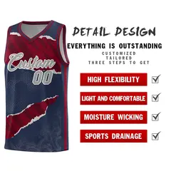 Midnight Blue Crimson-Black Tear Graffiti Basketball Jersey 2