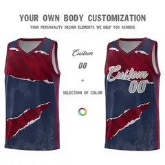Midnight Blue Crimson-Black Tear Graffiti Basketball Jersey 3