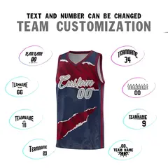 Midnight Blue Crimson-Black Tear Graffiti Basketball Jersey 4