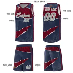 Midnight Blue Crimson-Black Tear Graffiti Basketball Jersey 5