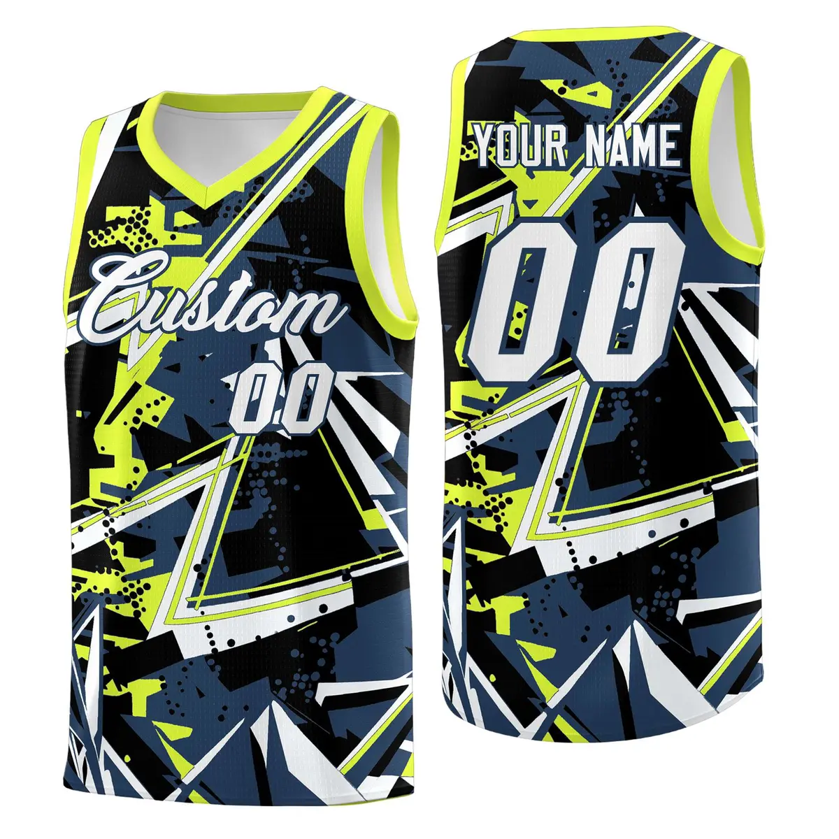Midnight Blue Fluorescent Green Abstract Graffiti Basketball Jersey