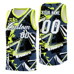 Midnight Blue Fluorescent Green Abstract Graffiti Basketball Jersey 1