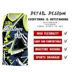 Midnight Blue Fluorescent Green Abstract Graffiti Basketball Jersey 2