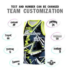 Midnight Blue Fluorescent Green Abstract Graffiti Basketball Jersey 4