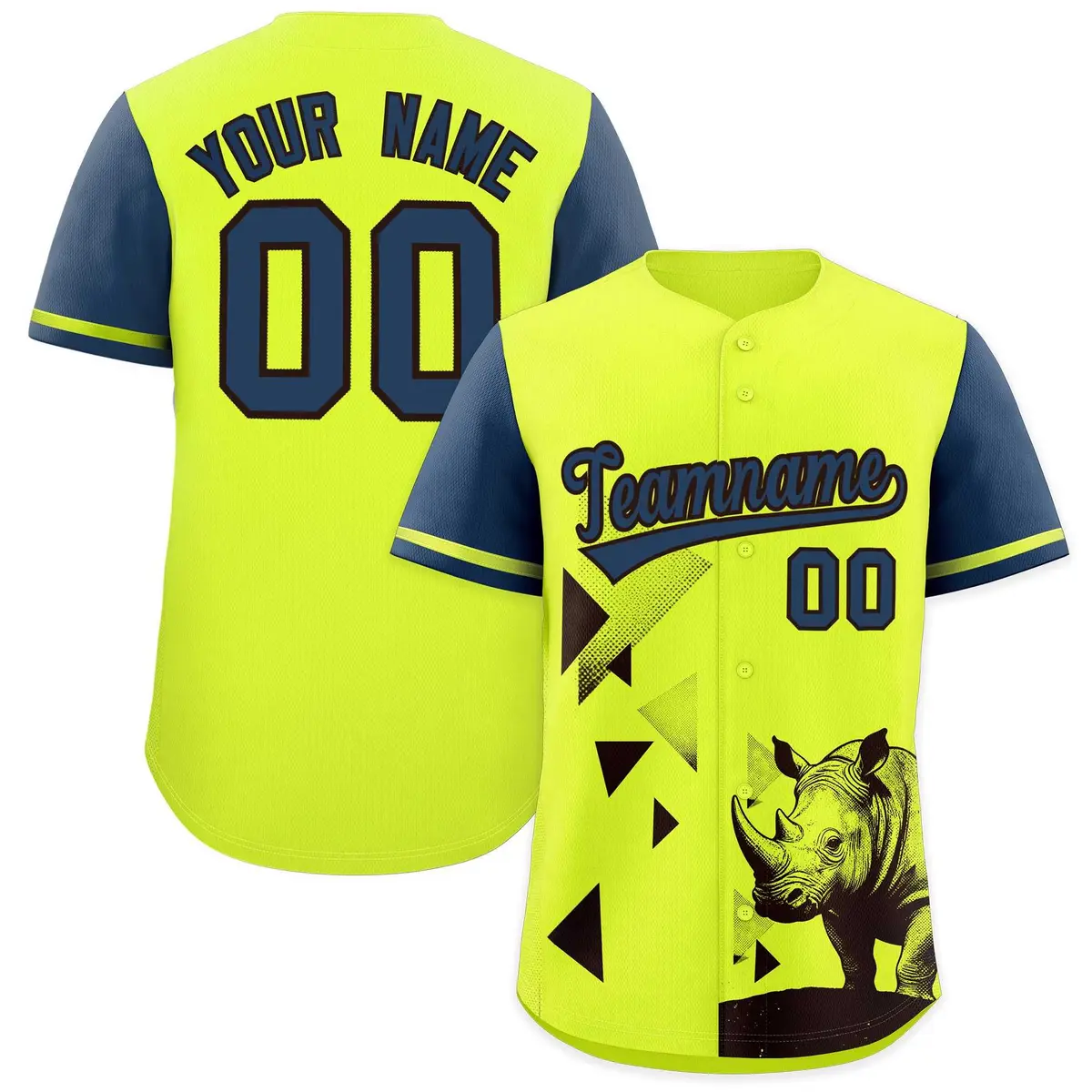 Midnight Blue Fluorescent Green Raptor Series Raglan Hip Hop Baseball Jersey