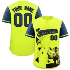 Midnight Blue Fluorescent Green Raptor Series Raglan Hip Hop Baseball Jersey 1