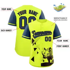 Midnight Blue Fluorescent Green Raptor Series Raglan Hip Hop Baseball Jersey 2