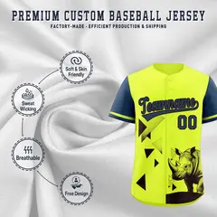 Midnight Blue Fluorescent Green Raptor Series Raglan Hip Hop Baseball Jersey 3