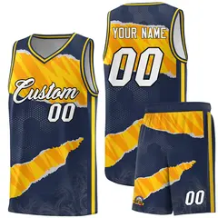Midnight Blue Gold-Orange Tear Graffiti Basketball Jersey