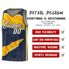 Midnight Blue Gold-Orange Tear Graffiti Basketball Jersey 2