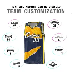 Midnight Blue Gold-Orange Tear Graffiti Basketball Jersey 4