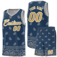 Midnight Blue Gray Cashew Pattern Team Basketball Jersey