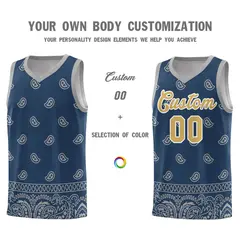 Midnight Blue Gray Cashew Pattern Team Basketball Jersey 10