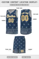 Midnight Blue Gray Cashew Pattern Team Basketball Jersey 12