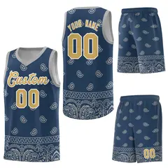 Midnight Blue Gray Cashew Pattern Team Basketball Jersey 13