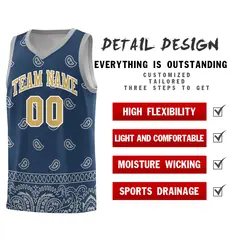 Midnight Blue Gray Cashew Pattern Team Basketball Jersey 16