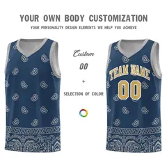 Midnight Blue Gray Cashew Pattern Team Basketball Jersey 17