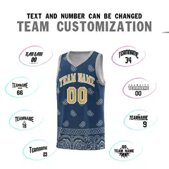 Midnight Blue Gray Cashew Pattern Team Basketball Jersey 18
