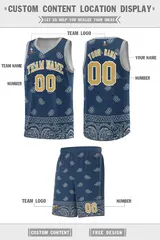 Midnight Blue Gray Cashew Pattern Team Basketball Jersey 19