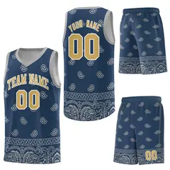 Midnight Blue Gray Cashew Pattern Team Basketball Jersey 20