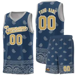 Midnight Blue Gray Cashew Pattern Team Basketball Jersey 22