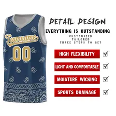 Midnight Blue Gray Cashew Pattern Team Basketball Jersey 23