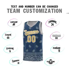 Midnight Blue Gray Cashew Pattern Team Basketball Jersey 25