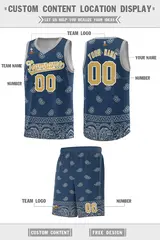 Midnight Blue Gray Cashew Pattern Team Basketball Jersey 26