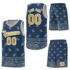 Midnight Blue Gray Cashew Pattern Team Basketball Jersey 27