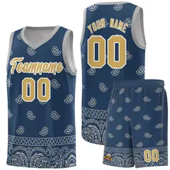 Midnight Blue Gray Cashew Pattern Team Basketball Jersey 29