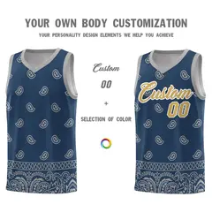 Midnight Blue Gray Cashew Pattern Team Basketball Jersey 3