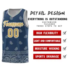 Midnight Blue Gray Cashew Pattern Team Basketball Jersey 30