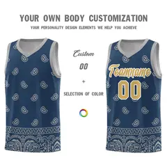 Midnight Blue Gray Cashew Pattern Team Basketball Jersey 31