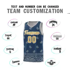 Midnight Blue Gray Cashew Pattern Team Basketball Jersey 32
