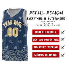 Midnight Blue Gray Cashew Pattern Team Basketball Jersey 37