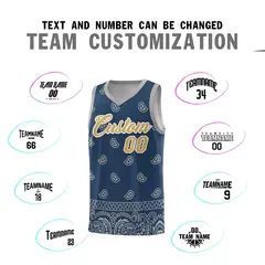 Midnight Blue Gray Cashew Pattern Team Basketball Jersey 4